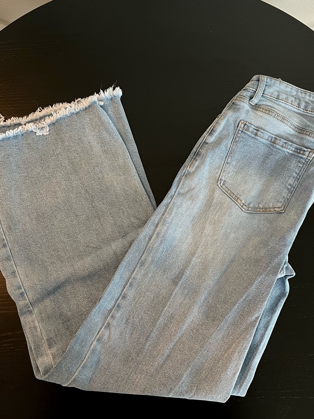 BCBGeneration Light Blue Frayed Hem Wide Leg Jeans